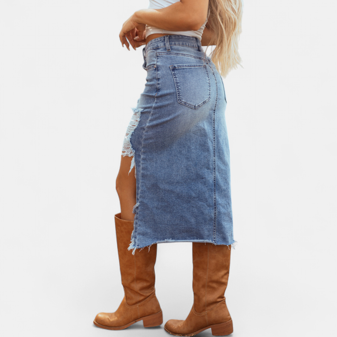 Kylie | Relaxed High-Waist Denim Maxi Skirt