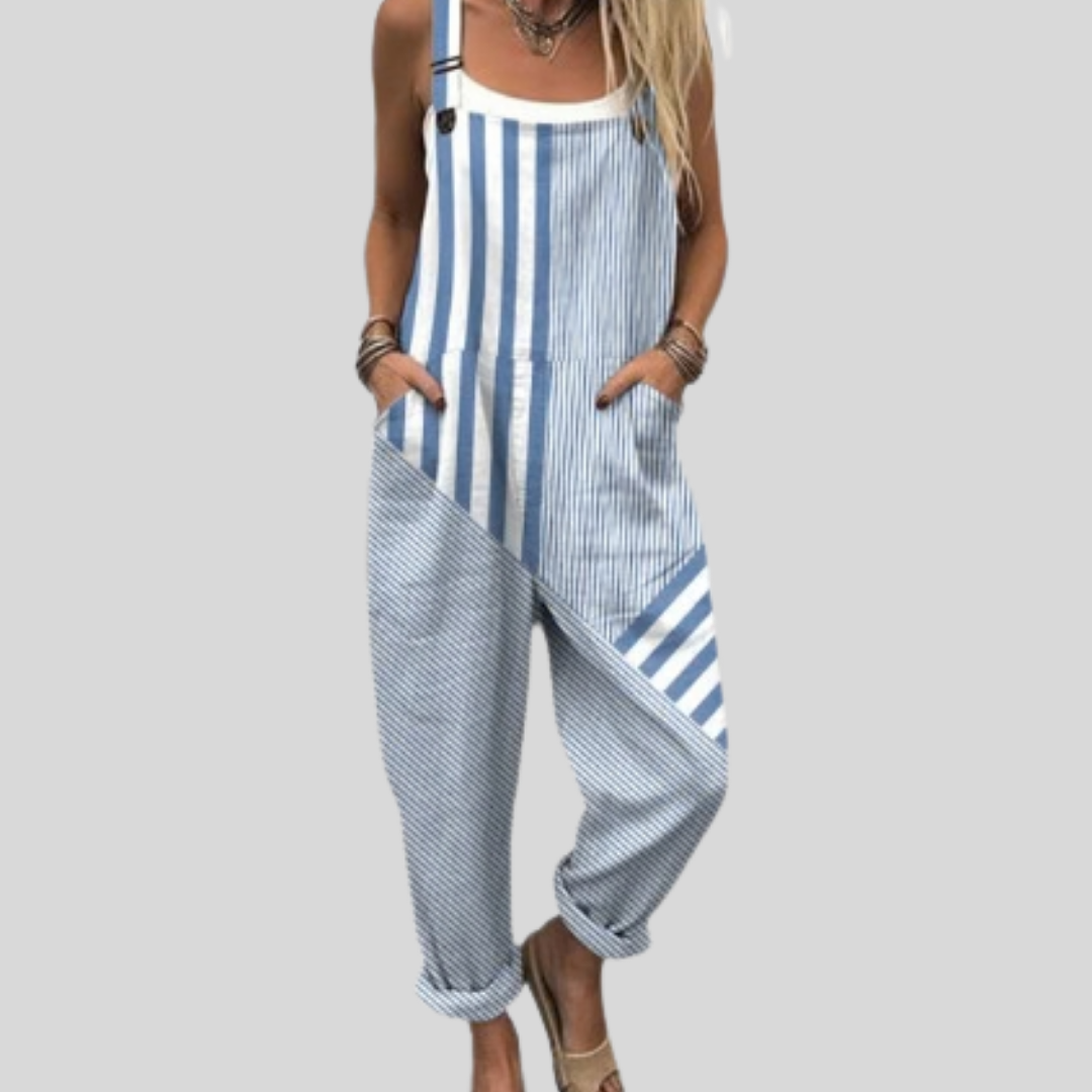 Striped dungarees blue and white