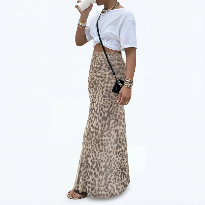 Rebecca | High-Waisted Leopard Print Mesh Skirt
