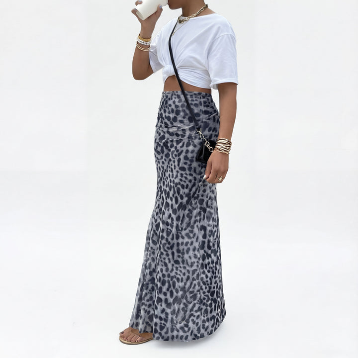 Rebecca | High-Waisted Leopard Print Mesh Skirt