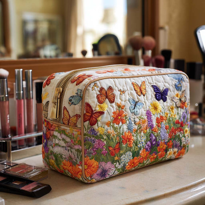 Quilted Cosmetic Bag with Flower Garden