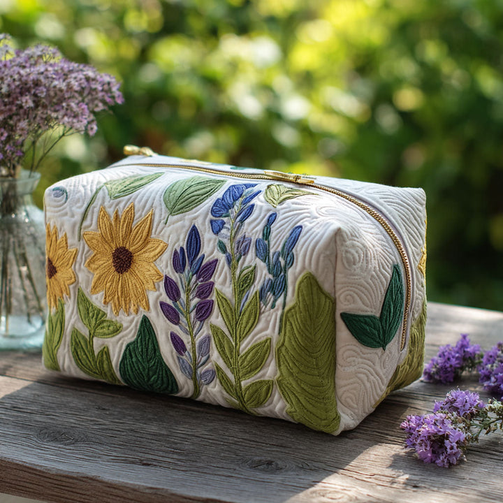 Quilted Cosmetic Bag with Delicate Grass