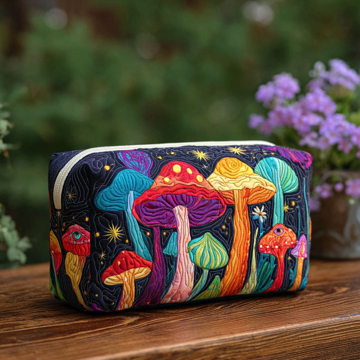 Quilted Cosmetic Bag with Retro Mushrooms