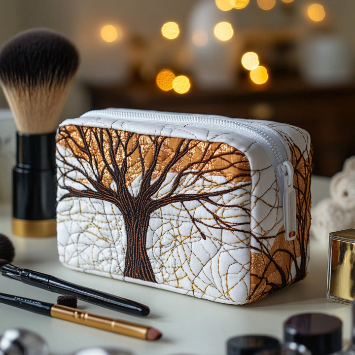 Quilted Cosmetic Bag with Leaf Design
