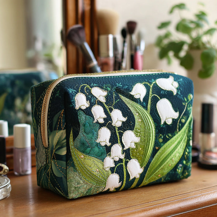 Quilted Cosmetic Bag with Delicate Lilies