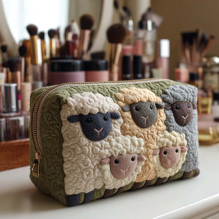 Quilted Cosmetic Bag with Little Lambs