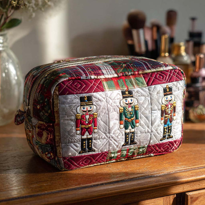 Quilted Cosmetic Bag with Cheerful Nutcracker