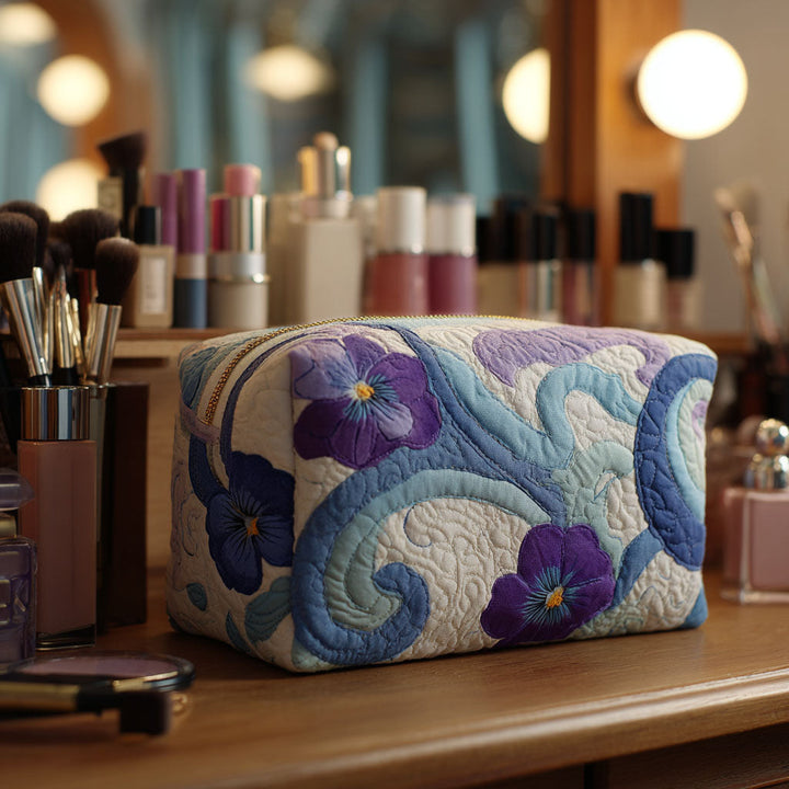Quilted Cosmetic Bag in Midnight Purple
