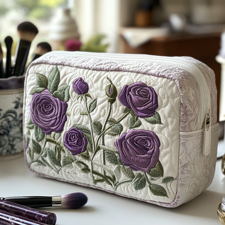 Quilted Cosmetic Bag with Moonlight Flower