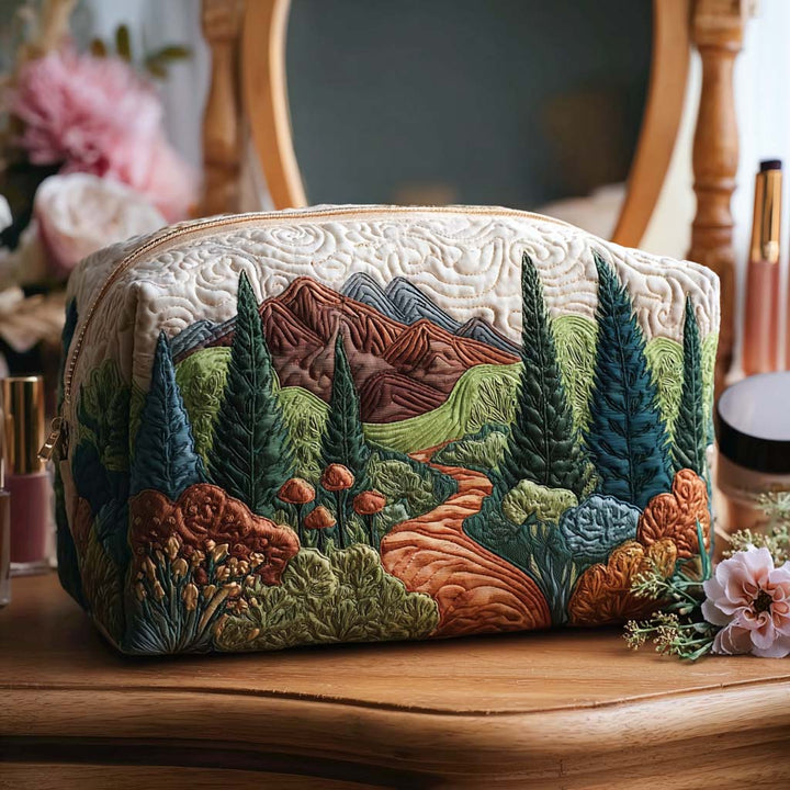 Quilted Cosmetic Bag with Green Path