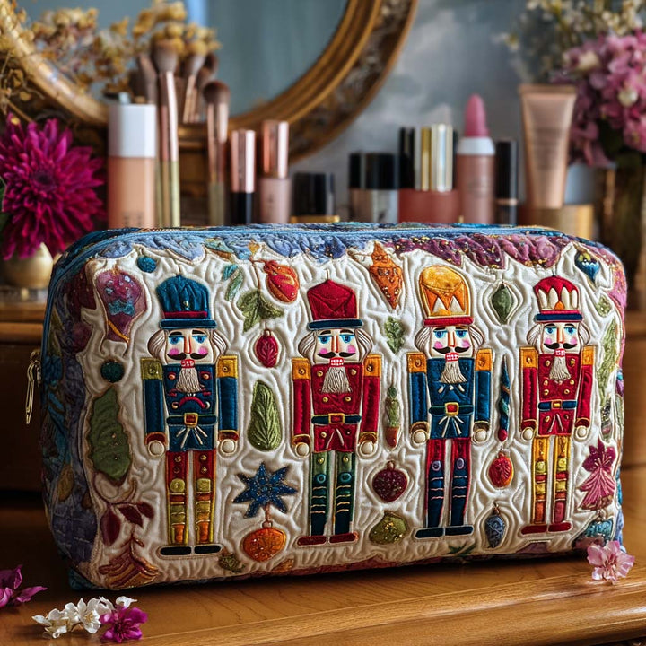 Quilted Cosmetic Bag with Bright Nutcracker