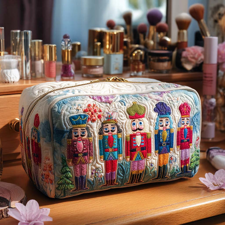 Quilted Cosmetic Bag with Festive Nutcracker