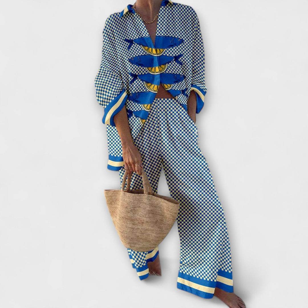 Harper - Printed Coat with Mediterranean Lemons