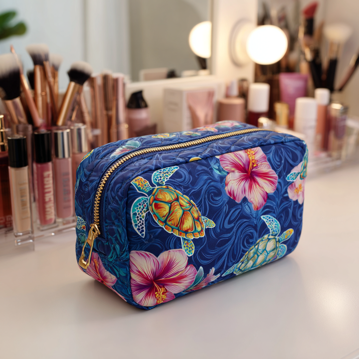 Quilted Cosmetic Bag with Sea Turtle