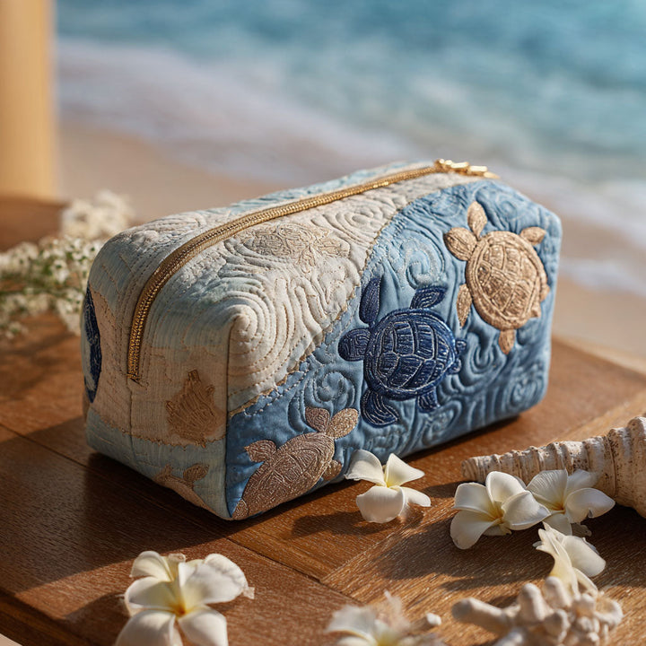 Quilted Cosmetic Bag with Sea Turtle