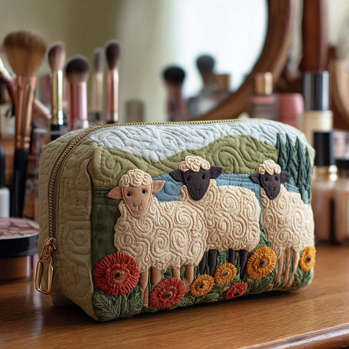 Quilted Cosmetic Bag with Grazing Sheep