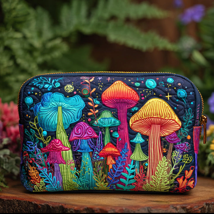 Quilted Cosmetic Bag with Peace Mushroom