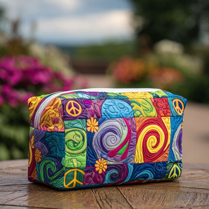 Quilted Cosmetic Bag with Peace Symbol