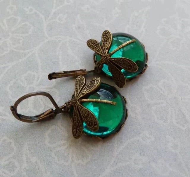 Claire | Spherical Dragonfly Earrings in Antique Gold