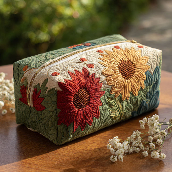 Quilted Cosmetic Bag with Bright Petals