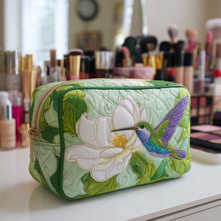 Quilted Cosmetic Bag with Delicate Petals