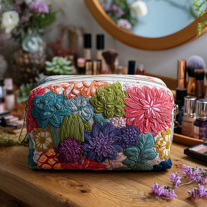 Quilted Cosmetic Bag with Cactus Garden