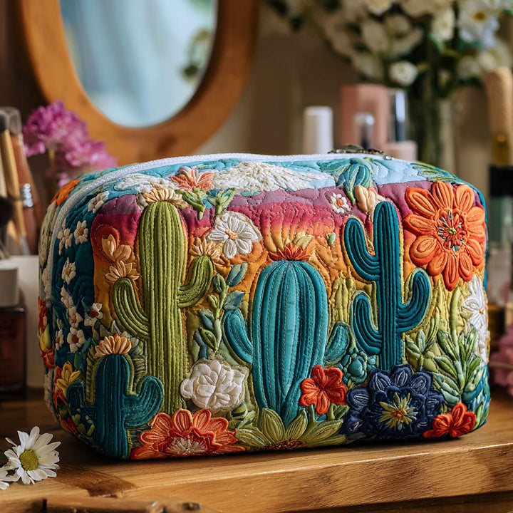 Quilted Cosmetic Bag with Cheerful Cactus
