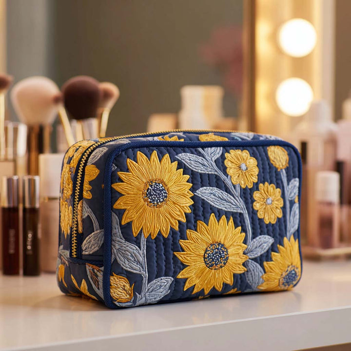 Quilted Cosmetic Bag with Bright Flower