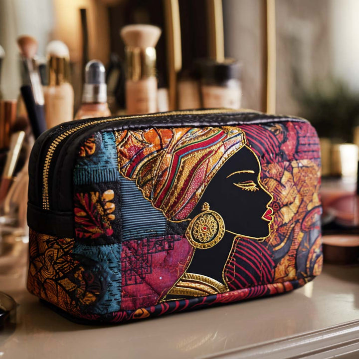 Quilted Cosmetic Bag with Radiant Pattern