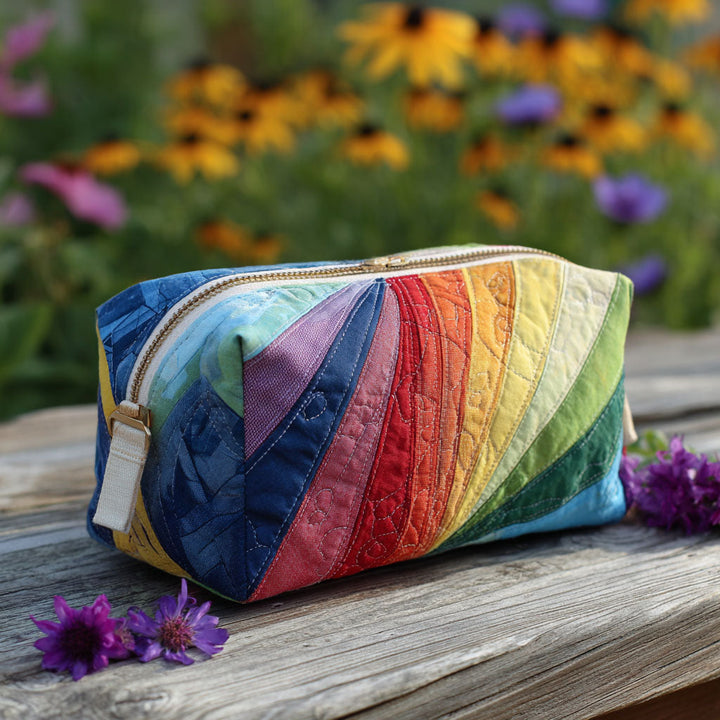 Quilted Cosmetic Bag with Flowing Rainbow