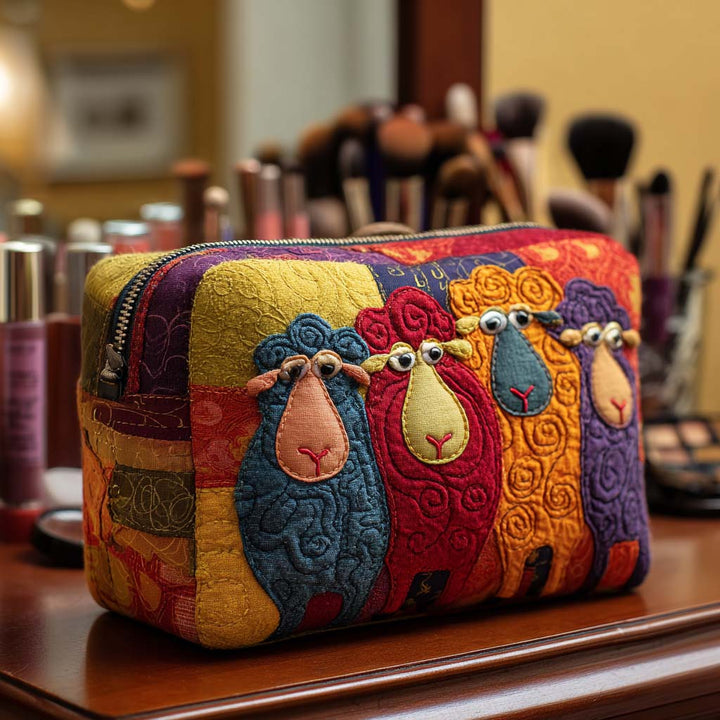 Quilted Cosmetic Bag with Rainbow Sheep