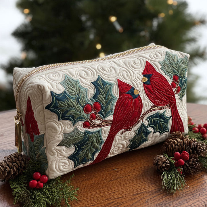 Quilted Cosmetic Bag with Red Pattern