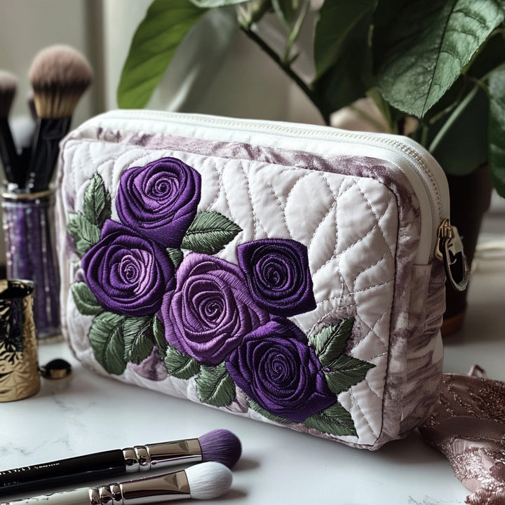 Quilted Cosmetic Bag with Elegant Petals