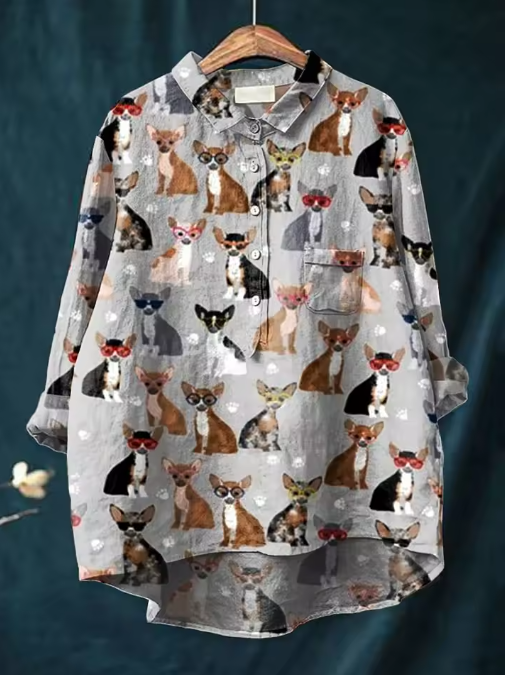 Millie | Blouse with Chihuahua motif