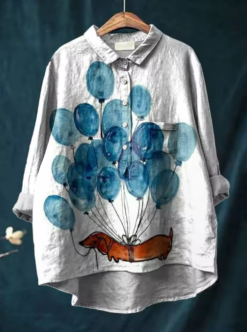 Georgia | Casual blouse with an artistic balloon and dog print