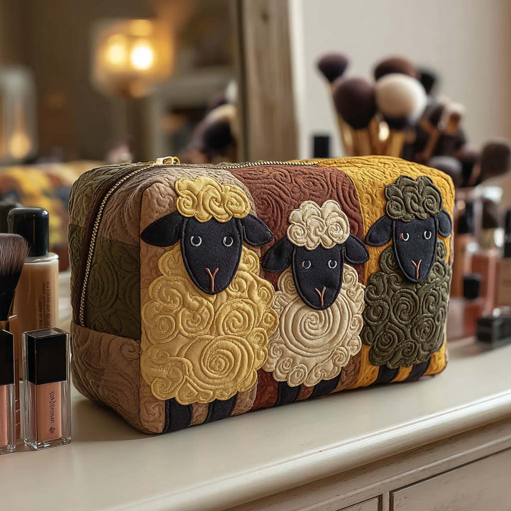 Quilted Cosmetic Bag with Sheep Trio