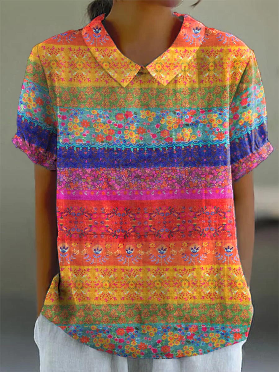 Kiana | Striped blouse with a floral pattern
