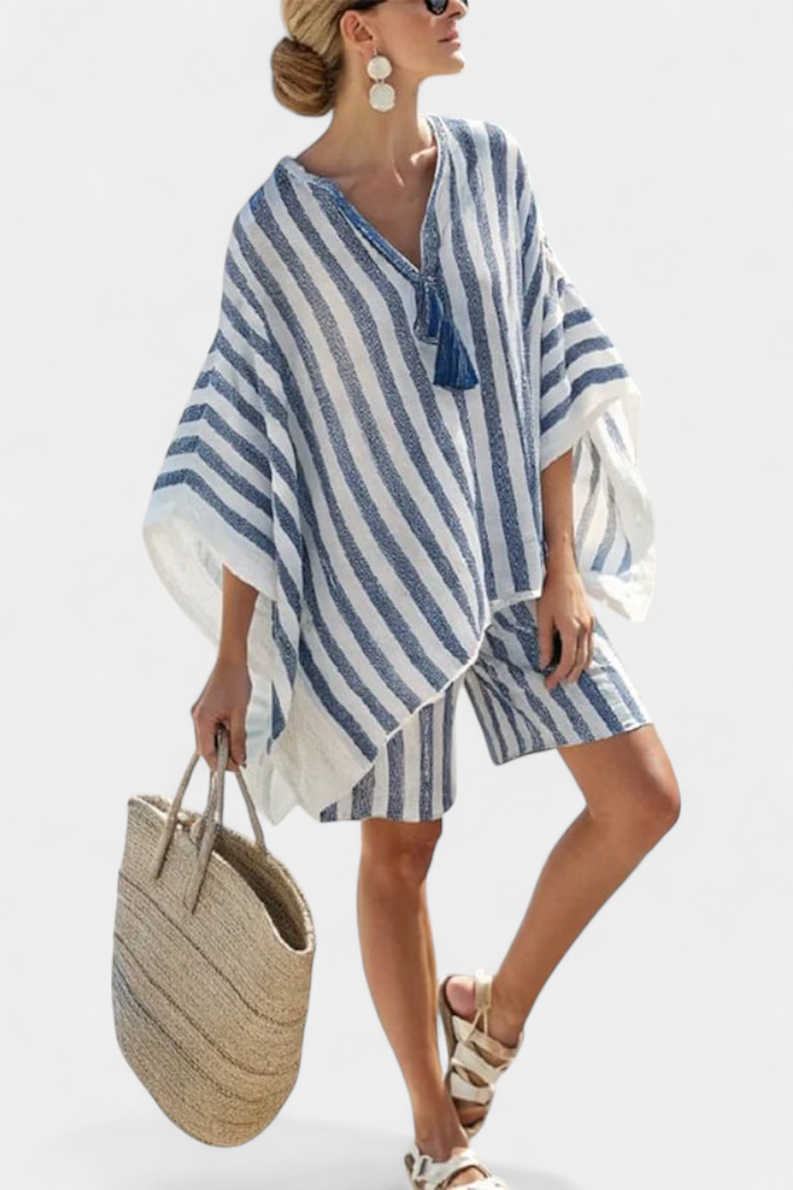 Chloe - Striped Blouse and Shorts Set