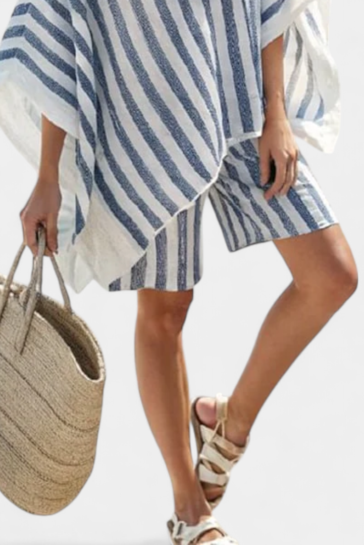 Chloe - Striped Blouse and Shorts Set