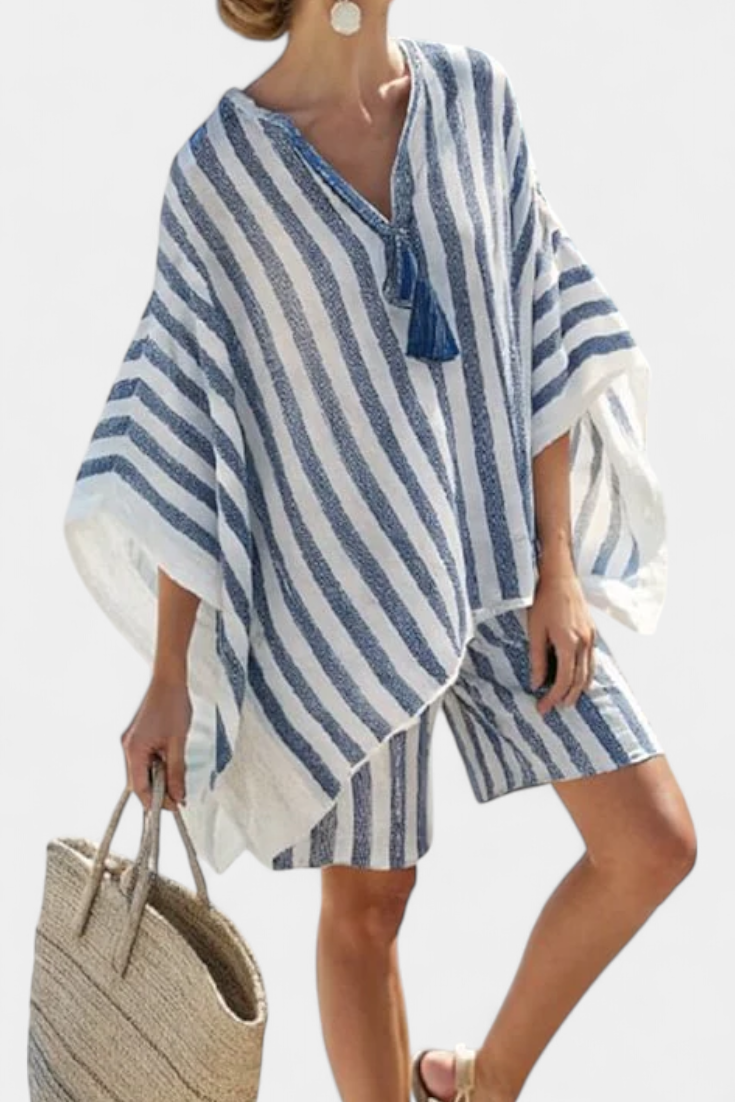 Chloe - Striped Blouse and Shorts Set