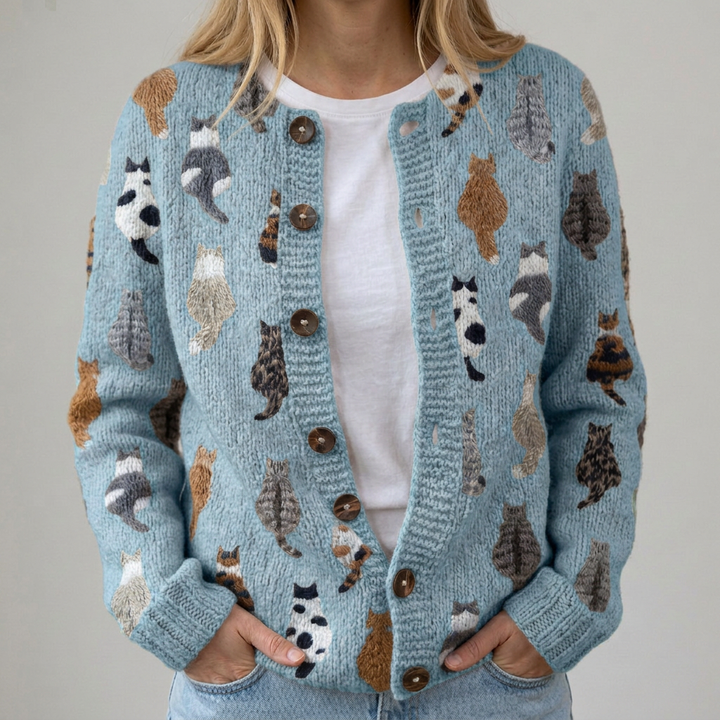 Flora | Cardigan à motif de chat confortable