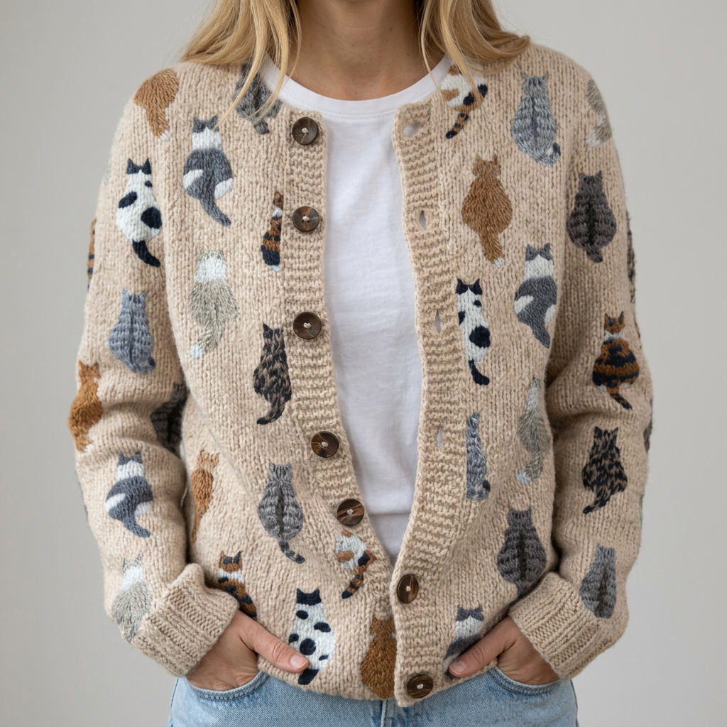 Flora | Cardigan à motif de chat confortable
