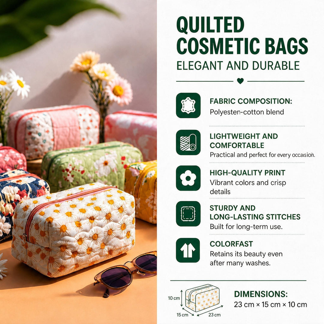 Quilted Cosmetic Bag with Retro Travel Pattern